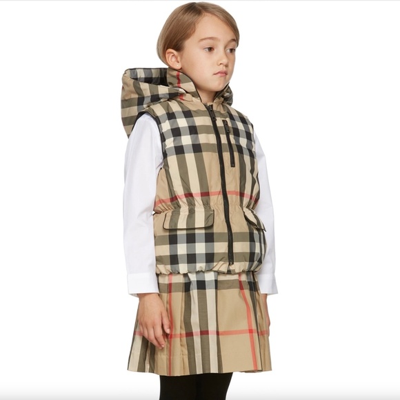Burberry Girls Archive Beige Molly Hooded Puffer Vest Jacket - Picture 1 of 8